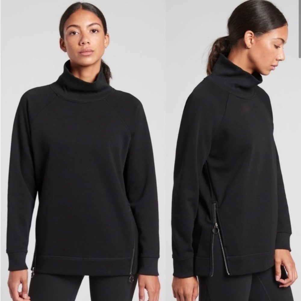 ATHLETA Cozy Karma Black Side Zip Funnel Neck Sweatshirt